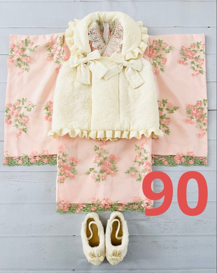 キャサリンコテージ　着物ワンピース& 被布セット＋七五三用草履スリッポン　３歳