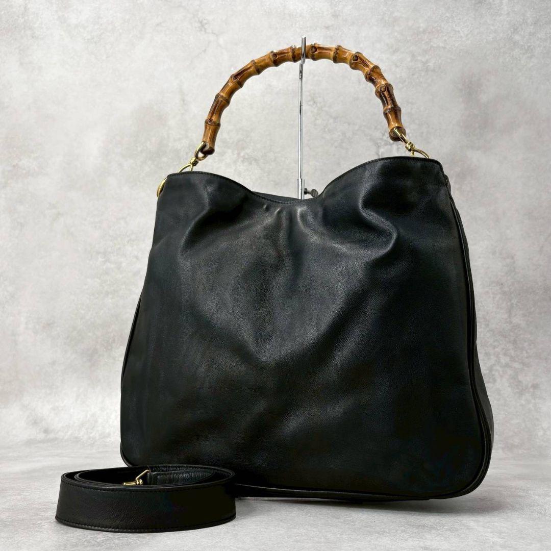 GUCCI グッチ バンブー 2wayハンドバッグ ショルダー レザー ブラック