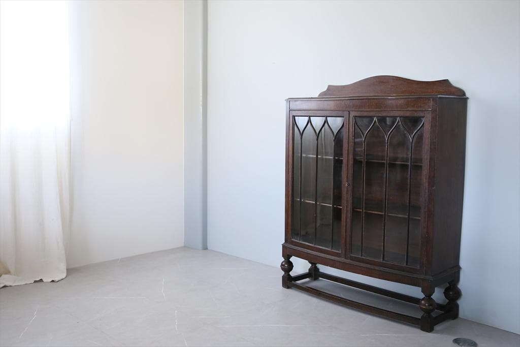 英国アンティーク木製ブックケースキャビネット/本棚/食器棚/飾り棚(91-210