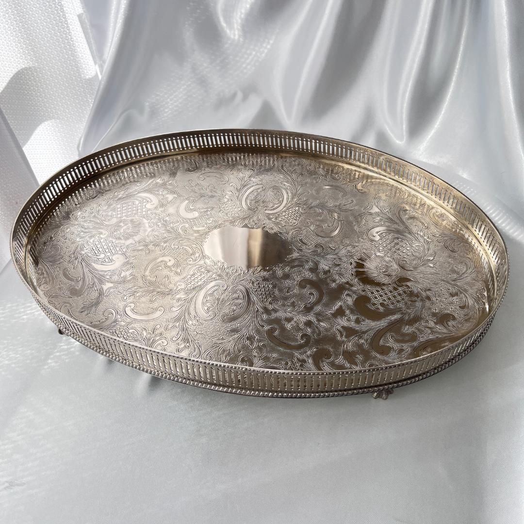 【英国】 ギャラリートレー オーバル型 45cm クロウフット