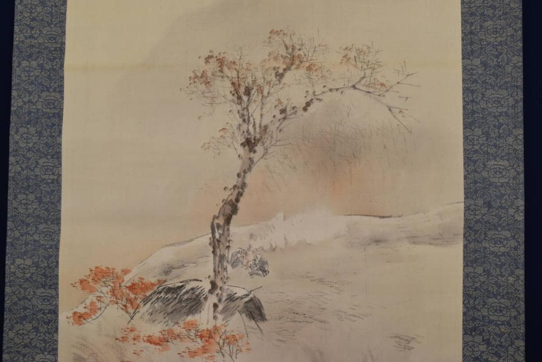 【真作】瑛鳳/秋景山間焚き火図/秋景山水人物図/掛軸☆宝船☆AB-364