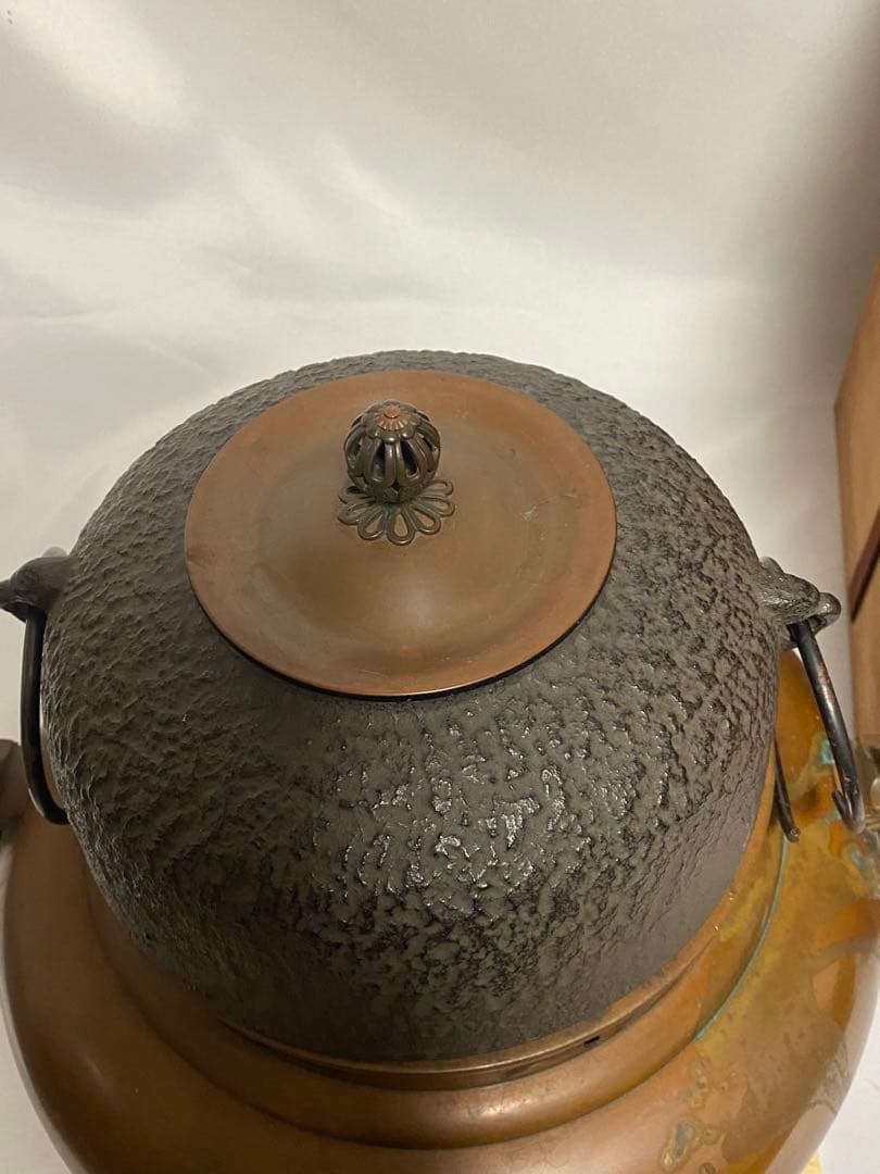 2142❣️ 唐銅鬼面風炉　釜　電気炭　セット