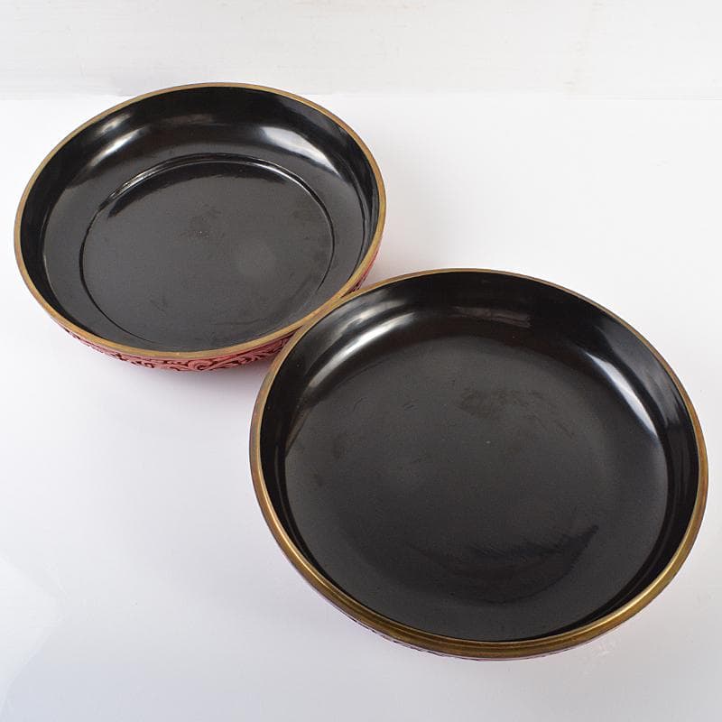 中国　剔紅　堆朱　内黒漆　花文　蓋物　G　R6246B