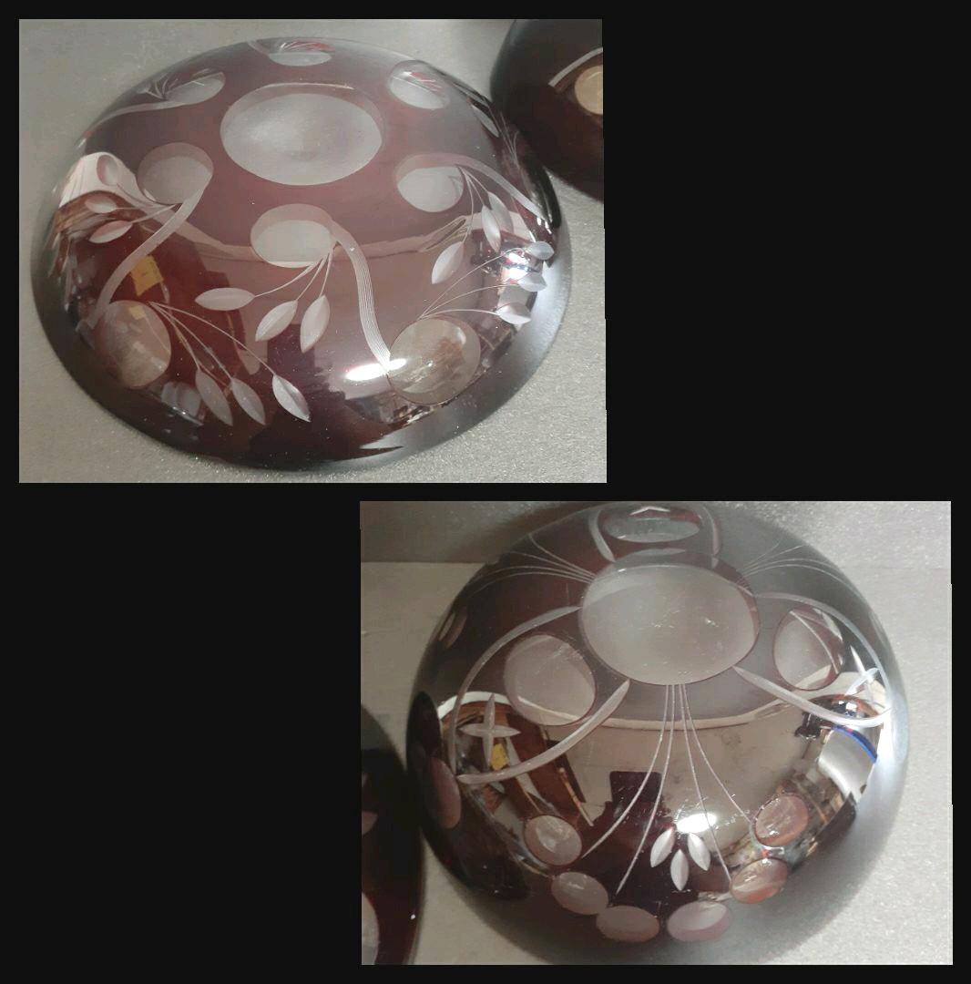 時代物　古硝子　赤被せガラス　切子　ボウル　鉢　2点　【昭和レトロ】No.3