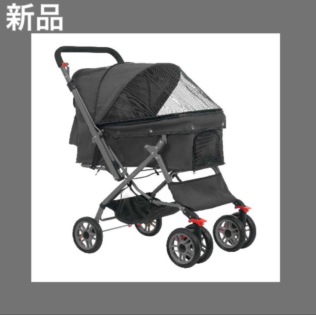 新品　ペットカート　ドッグカート　ペット用品　犬用品　4輪　折りたたみ　ブラック