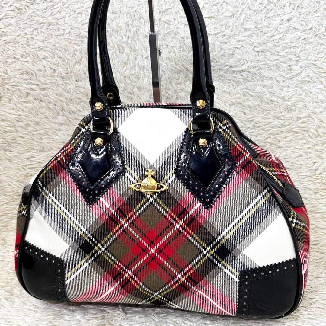 【極美品】ヴィヴィアンウエストウッド ハンドバッグ ヤスミン チェック パテント