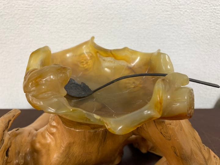 【希少品】文房具　清時代瑪瑙蓮の葉水盂 天然瑪瑙；共箱、共布 BL4-99