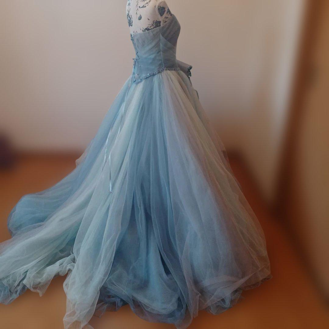 7～11号　編み上げ水色 ストラップレス チュールドレス