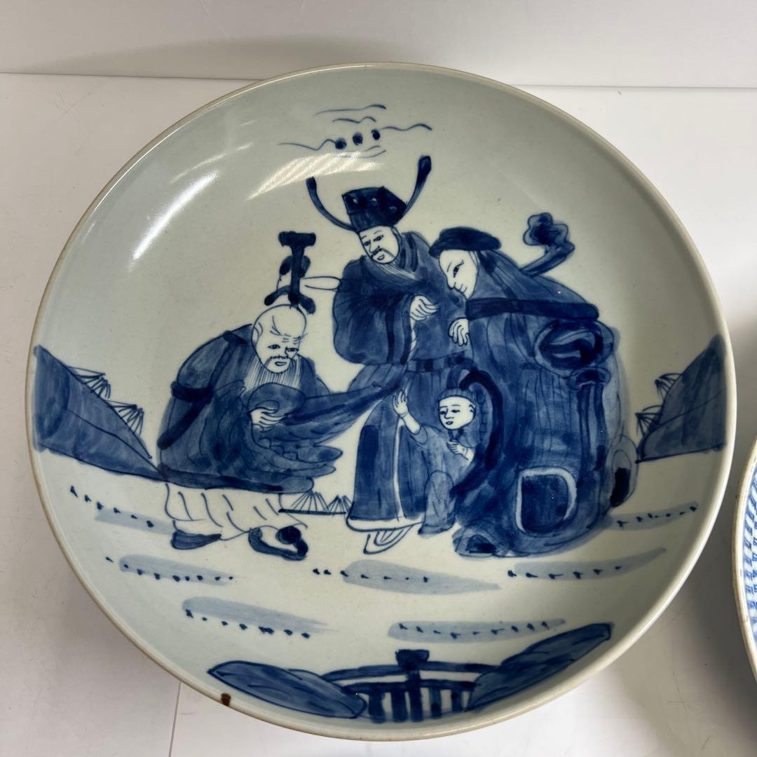 中国清時代　新渡青花皿4点　約27.5/23.5/13.5㎝　東Y7-1104⑤