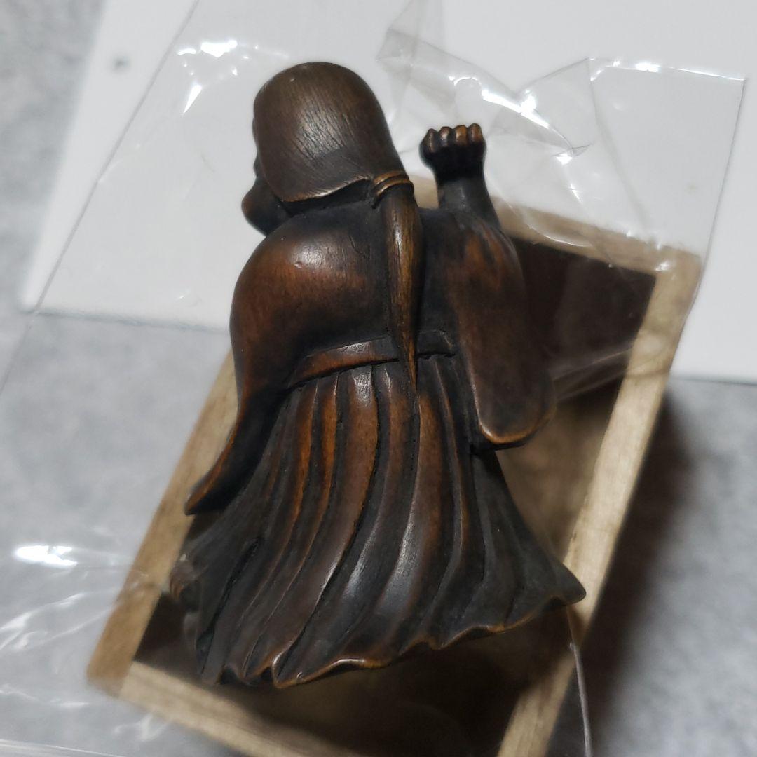 根付　正直　木彫　豆撒きおかめ足踏み鬼