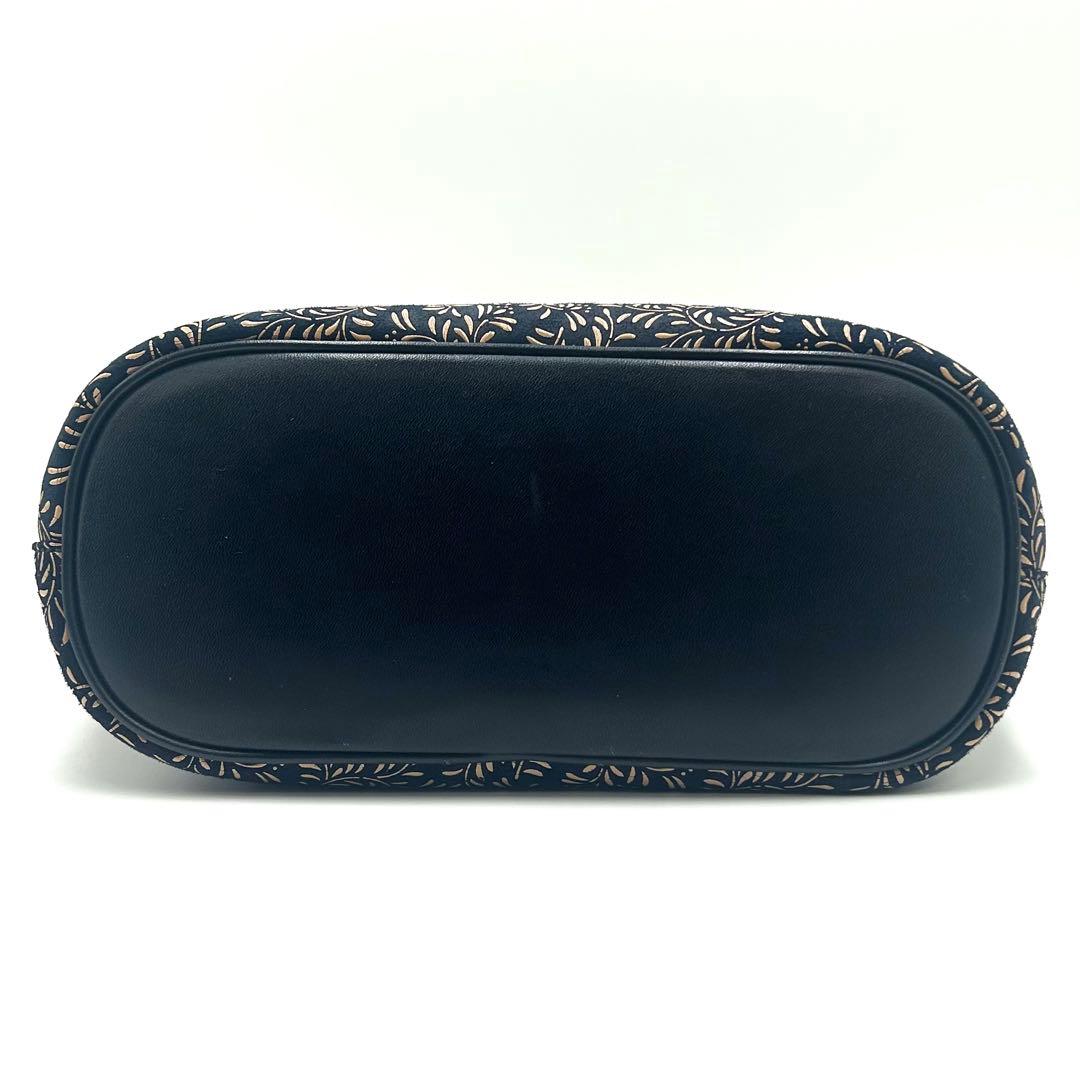 【美品】 印傳屋 インデンヤ ハンドバッグ 唐草模様 ネイビー 甲州印伝