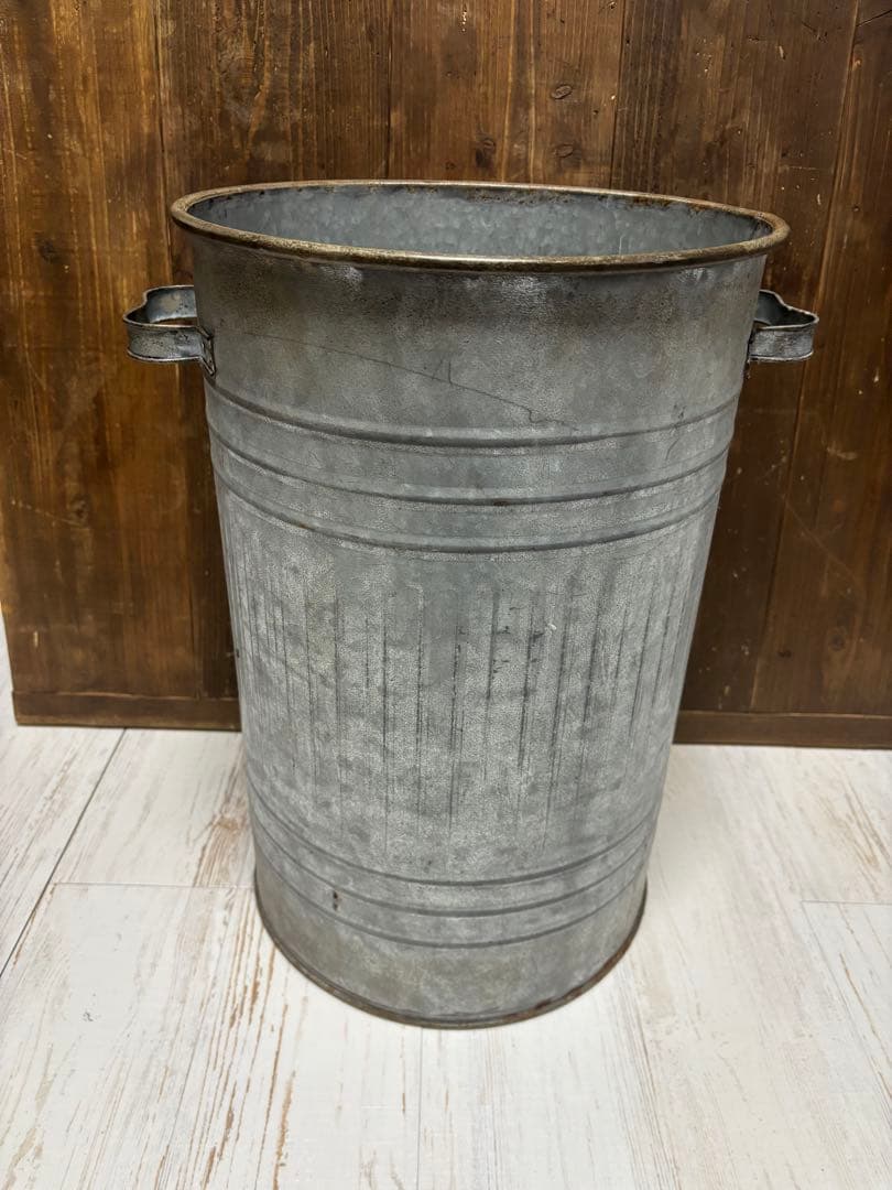 ブリキ　バケツ アンティーク　ブリキポット　蓋付き 大容量　Lサイズ