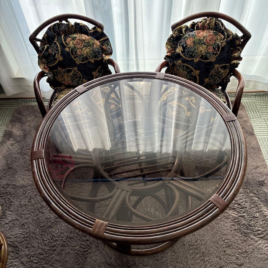 マルニ製　ラタン花柄クッション付き椅子 アンティーク　1脚