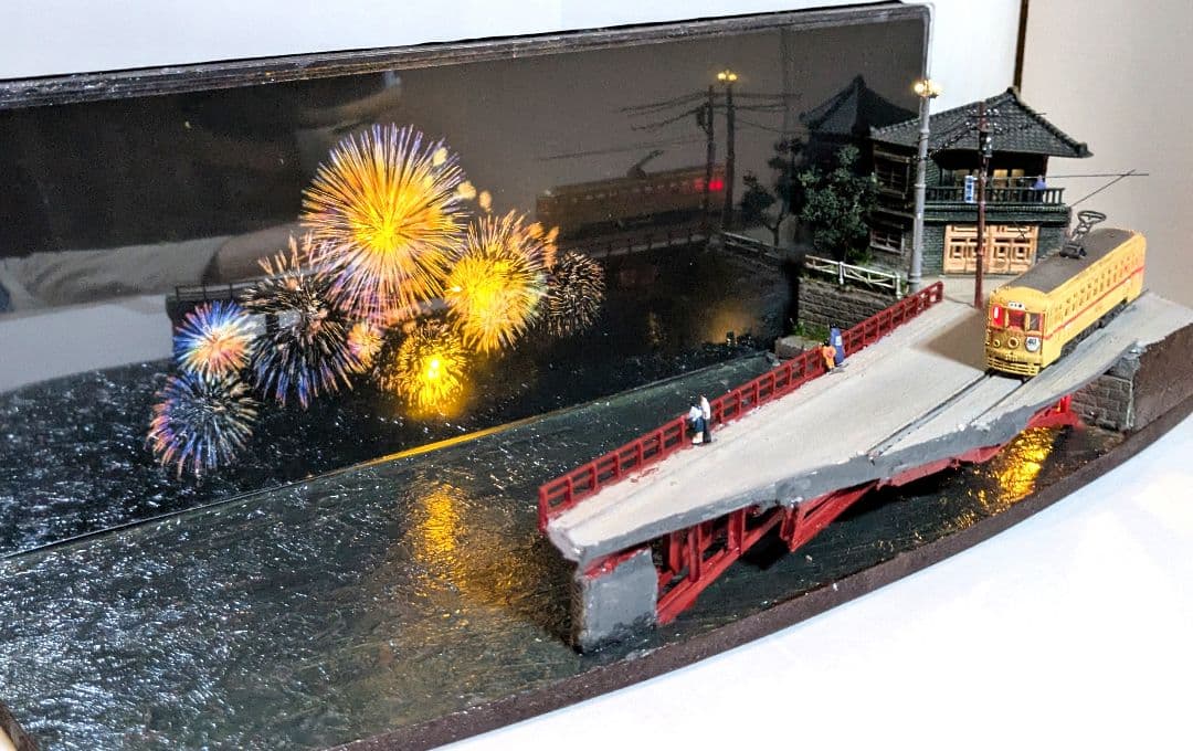 ジ*番様 Nゲージ・情景ジオラマ【橋から眺める花火…】