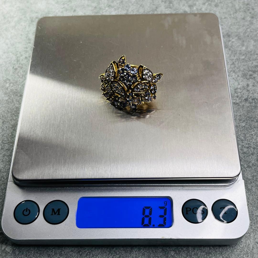 【美品】gstv ジュエリー　タンザナイト ホワイトジルコン リング　14号