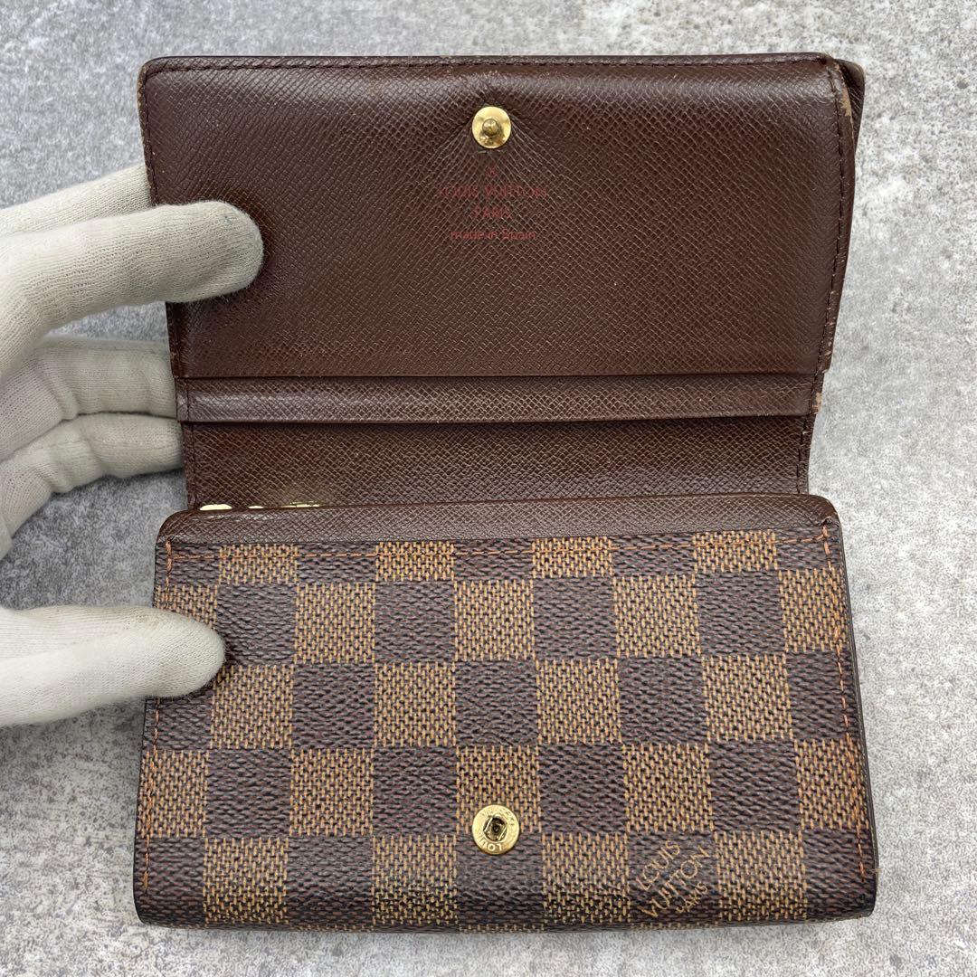 ルイヴィトン　ダミエ　折り財布　ラウンドファスナー　レザー　ブラウン　茶色