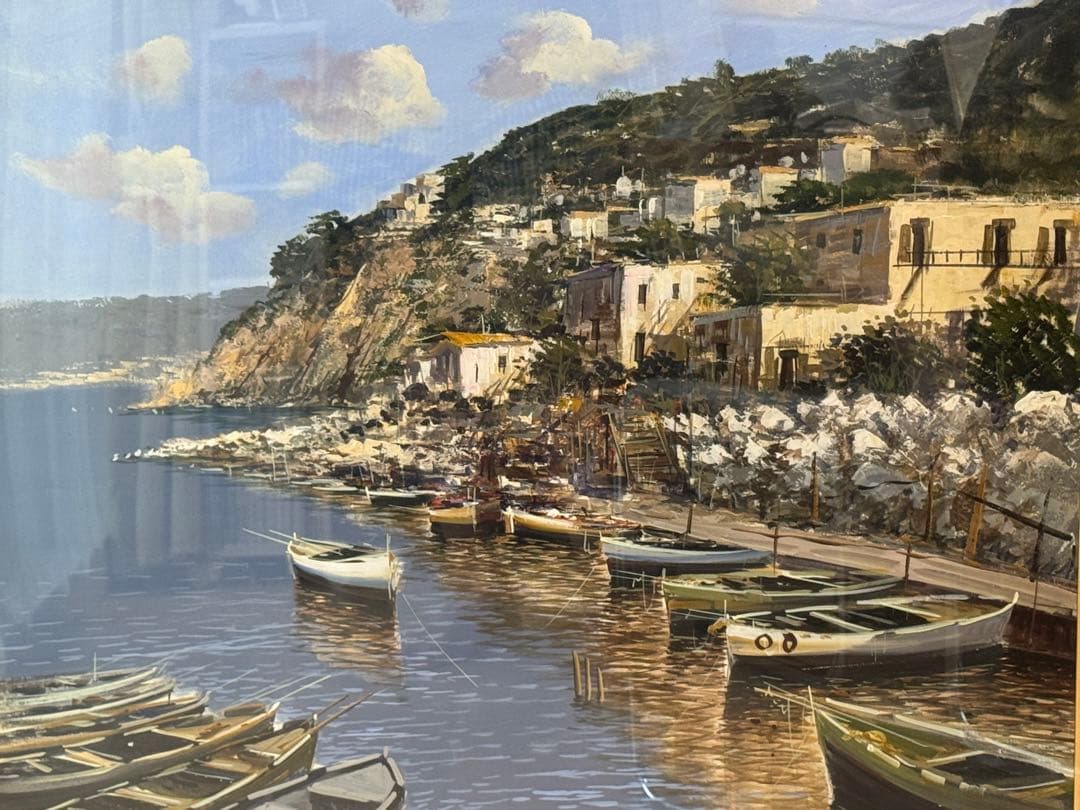 ORIGNIAL Enrico Varriale 夏のアマルフィー港　油彩
