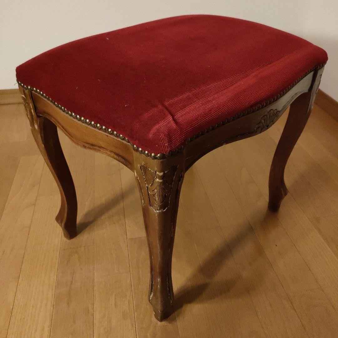 スツール レッド 猫脚 木製 オットマン アンティーク家具 レトロ ①