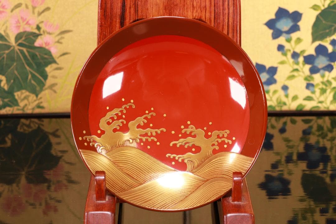 BJ103　時代輪島塗　烏漆絵　日乃出金蒔絵　煮物椀　五客　木製 吸物椀　菓子