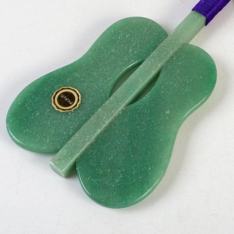 天然石　アベンチュリン　幸貴作　風林火山　軍配　縁起物　置物　共箱　V　9527