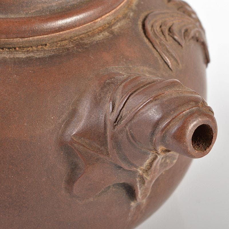 中国　紫砂　朱泥　貼花鳥文　急須　茶壷　在銘　C　R6189