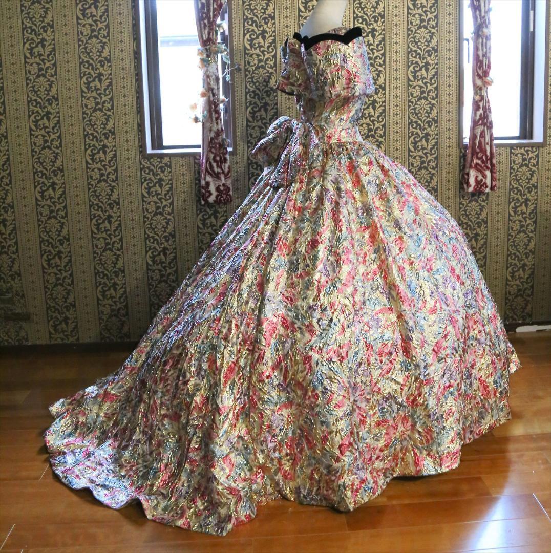 578舞台衣装にファンシー高級ウエディングドレス9号Mサイズオフショルダー