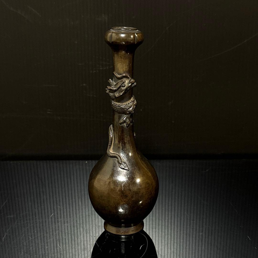 江戸期 極上 唐銅 柑子口 盛上龍巻 花瓶 花生 仏教美術 茶道具