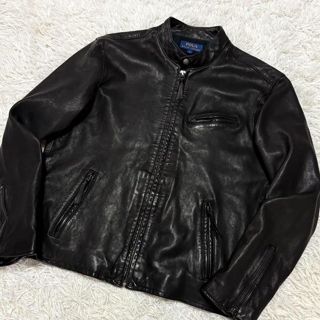 希少品　ポロラルフローレン　レザージャケット　シングル　ブラック　Lサイズ　裏地