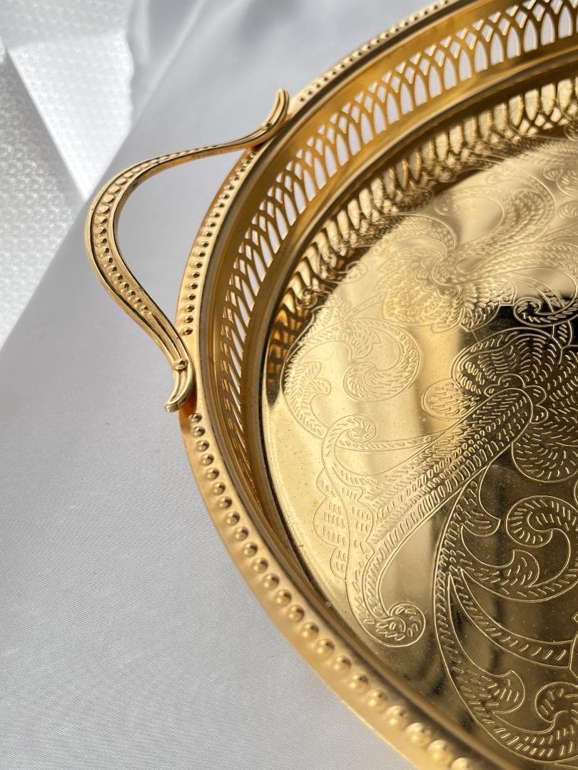 【スウェーデン】ハンドル付きギャラリートレー 31cm 【ゴールドプレート】