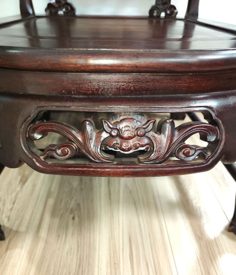 希少中華骨董　 大理石インレイ椅子　玉座　宮廷　紅木　紫檀　黒檀　花梨　李朝②