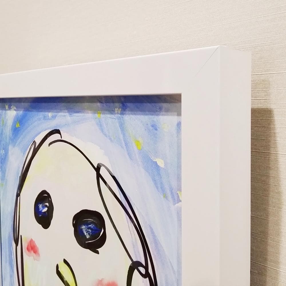 内野隆文　夜のフクロウ　絵画　ドローイング　素描　梟　カワイイ　額付　真作