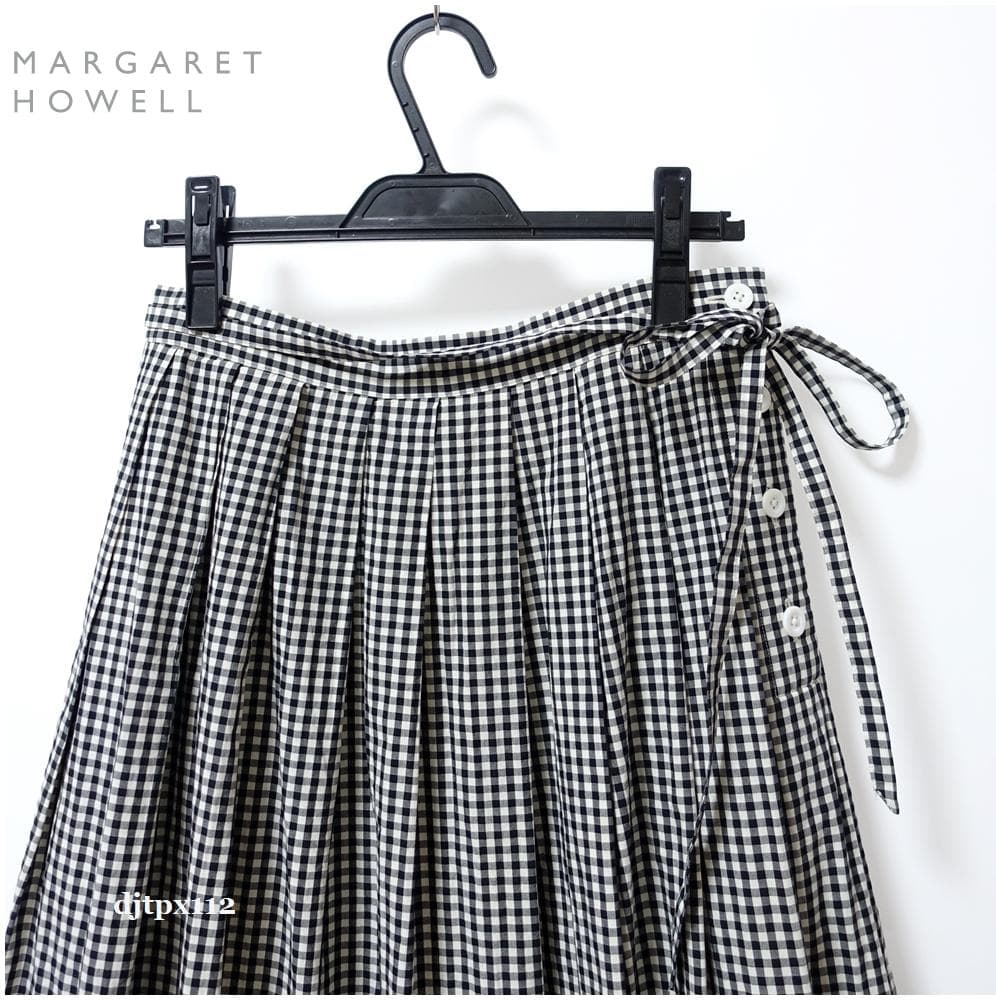 極美品*マーガレットハウエル*リボンベルト付 ギンガムチェック プリーツスカート