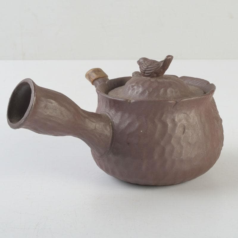 煎茶道具　萬古焼　英山造　紫砂　朱泥　鳥顔出　横手急須　V　9620