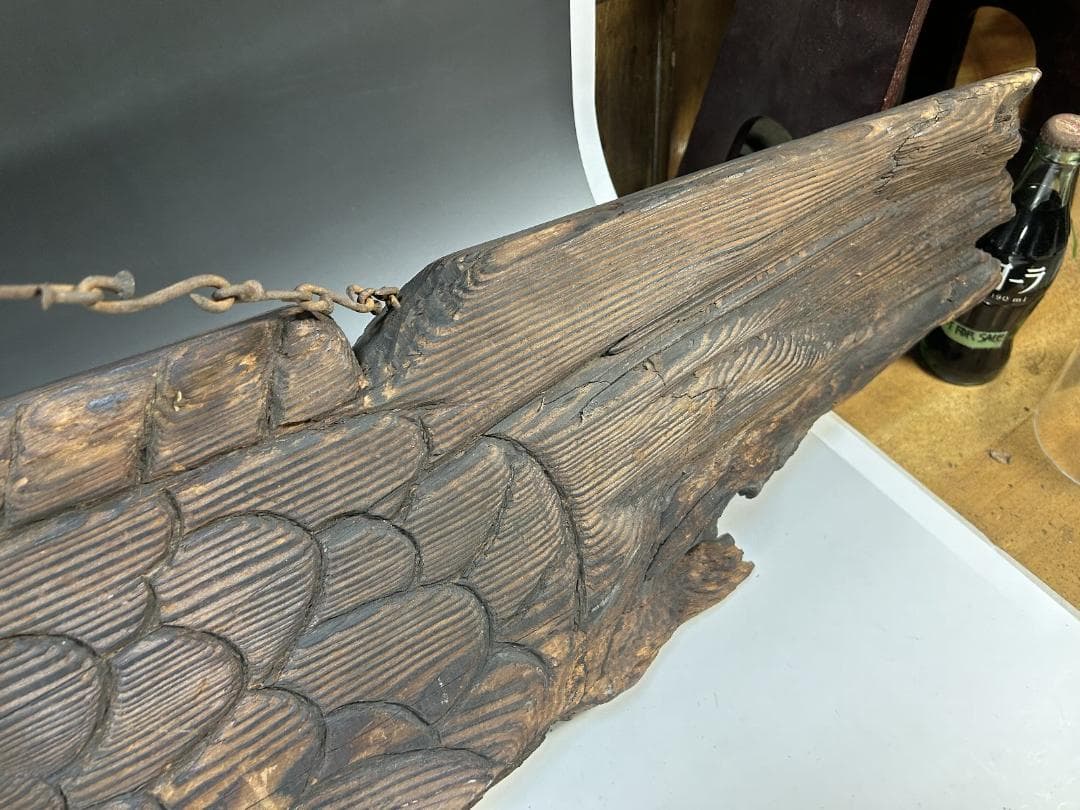 魚板　110㎝　時代 古道具 壁掛け　魚鼓 在銘　仏教美術　雑貨　流木　オブジェ
