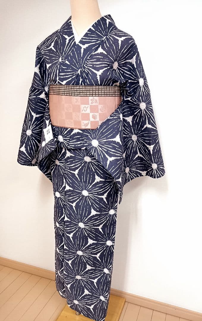 綿麻ゆかた　きもの兼用柄　トールサイズ　裄70cm