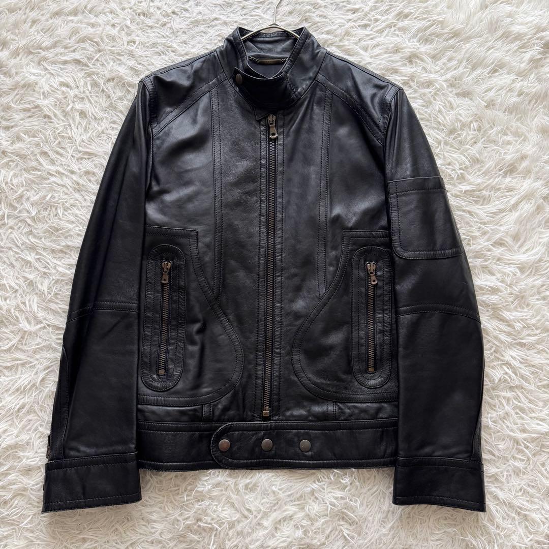 美品【ドルチェ＆ガッバーナ】ライイダース　ラムレザー　黒　裏地DGロゴ