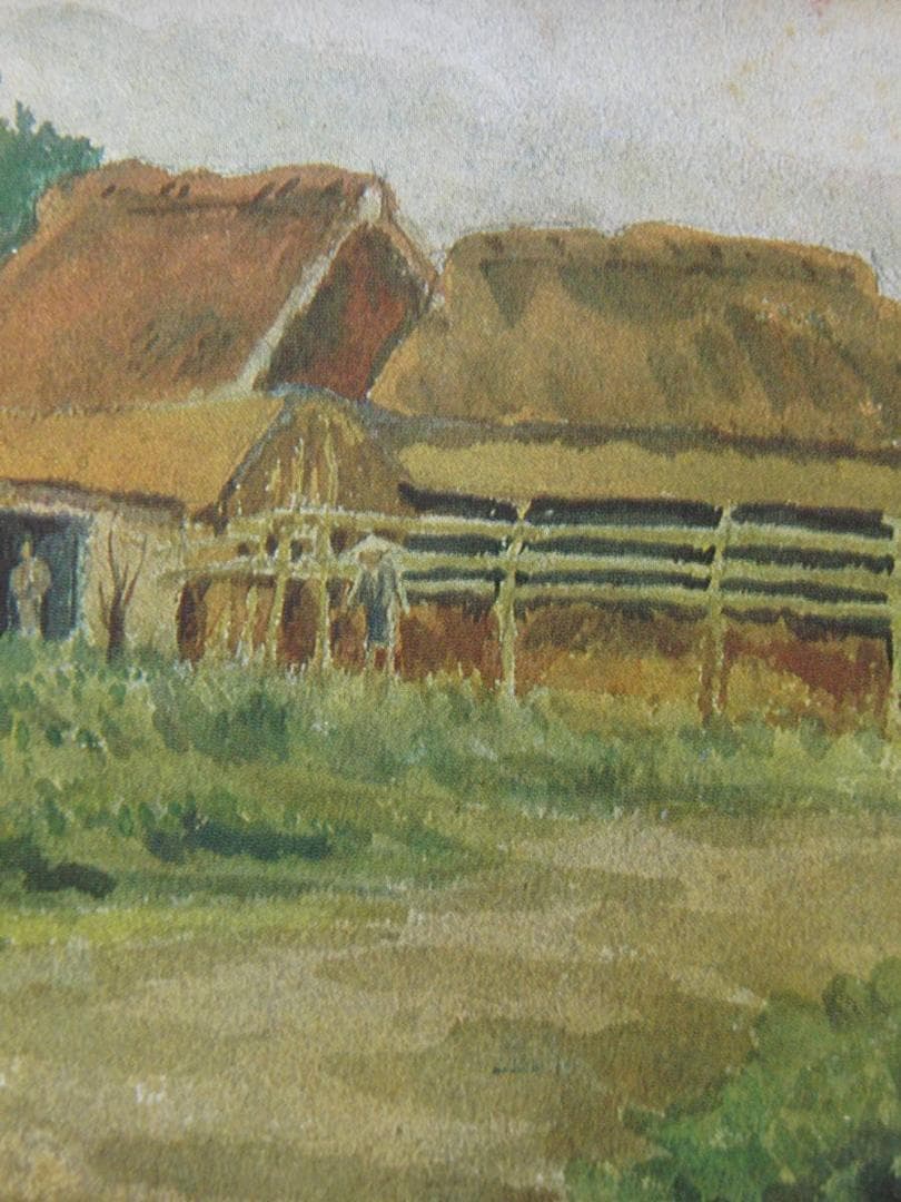 浅井忠、【農家風景】、希少な額装用画集より、新品額装付、状態良好