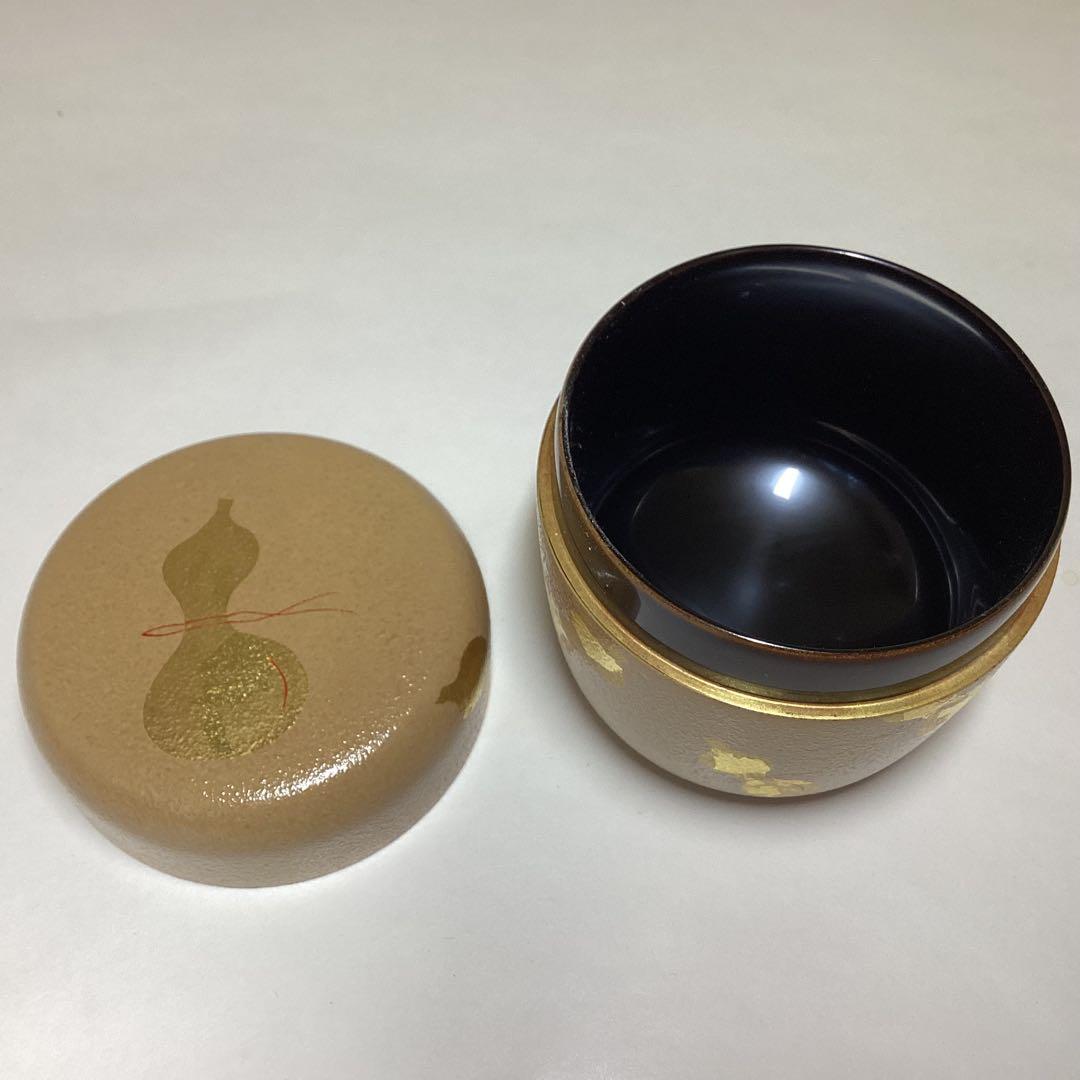 中棗 六瓢 蒔絵 白叩塗 中村湖彩 木箱入 茶道具 古物品