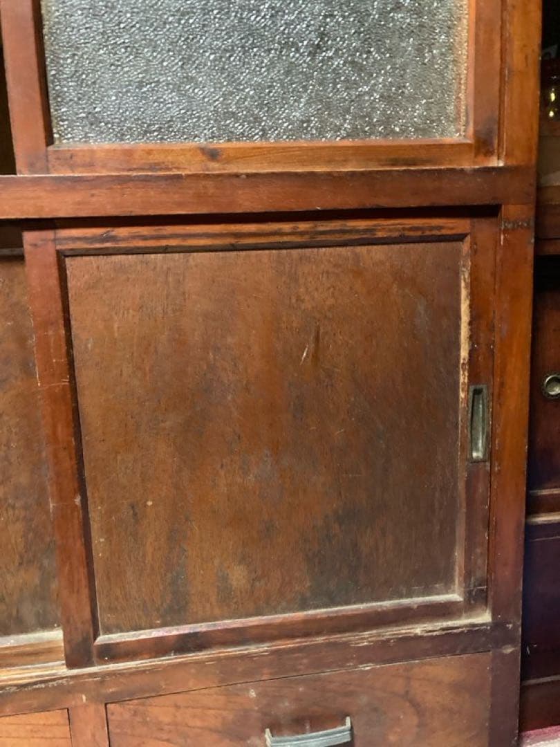 当時物　食器棚 ダイヤガラス　昭和レトロ　水屋箪笥　約87×43×h107cm