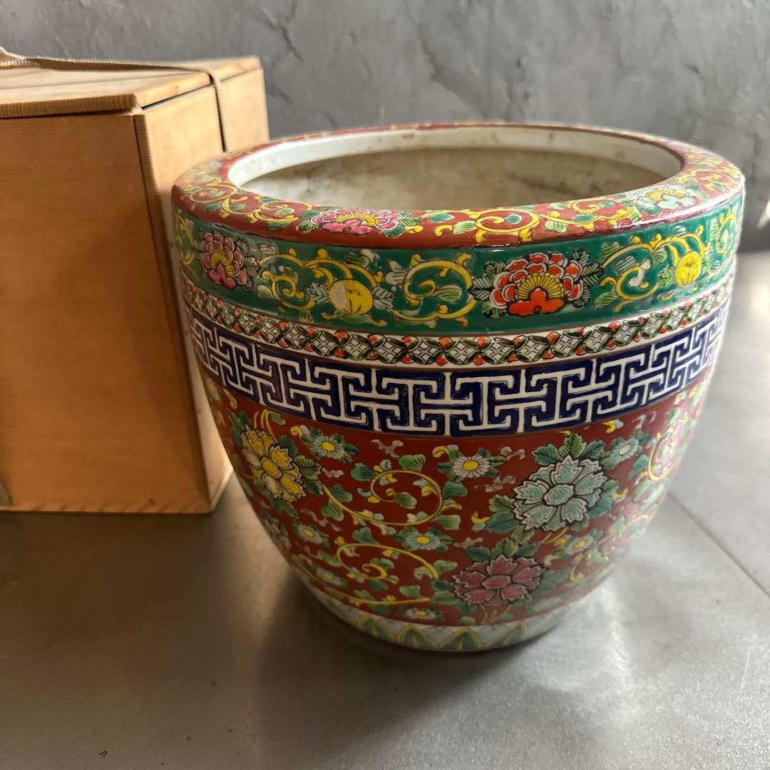 瞬間お値下げ‼️十錦手色絵伊万里　火鉢メダカ飼い観葉植物鉢カバー