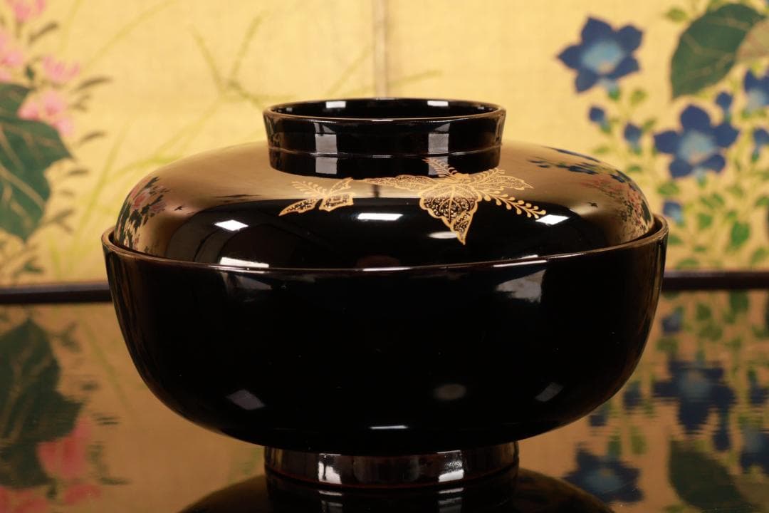 BJ133　時代輪島　加賀蒔絵　鶏図　吸物椀　一客　木製　茶道具 懐石 会席