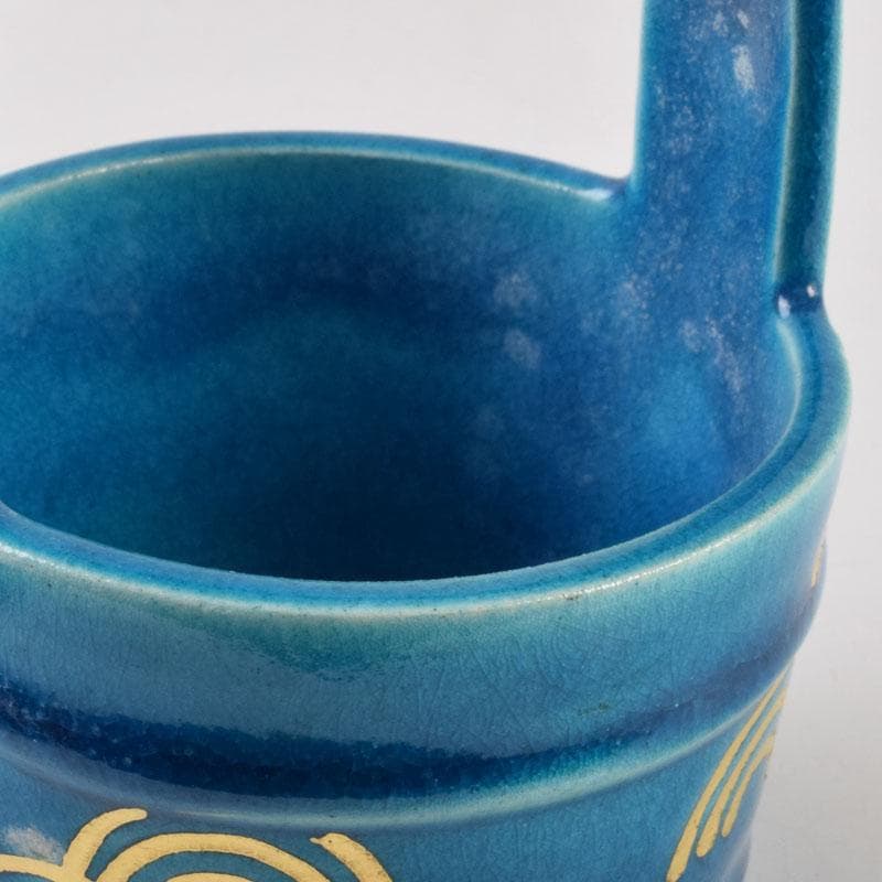 茶道具　加賀瑞山造　土耳古釉　青海波文　手桶茶入　共箱　V　8959