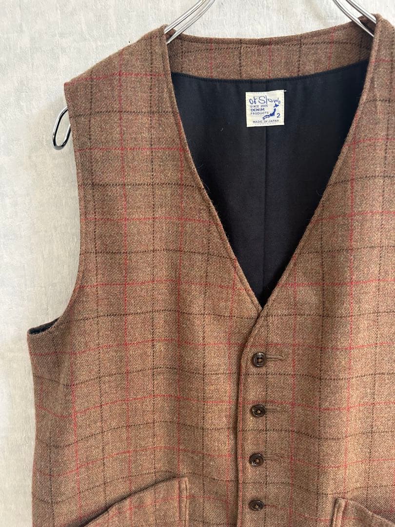 or slow オアスロウ　ツイードベスト　チェック　ブラウン　2 M アメカジ