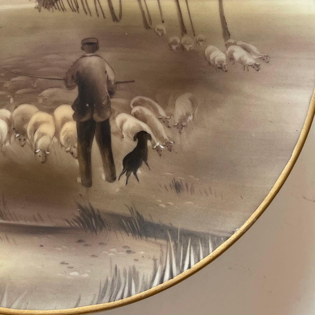 ＊羊飼いと羊の群れ・Ａ.モーヴ＊１９１１年米国輸出＊２５cm・オールドノリタケ・
