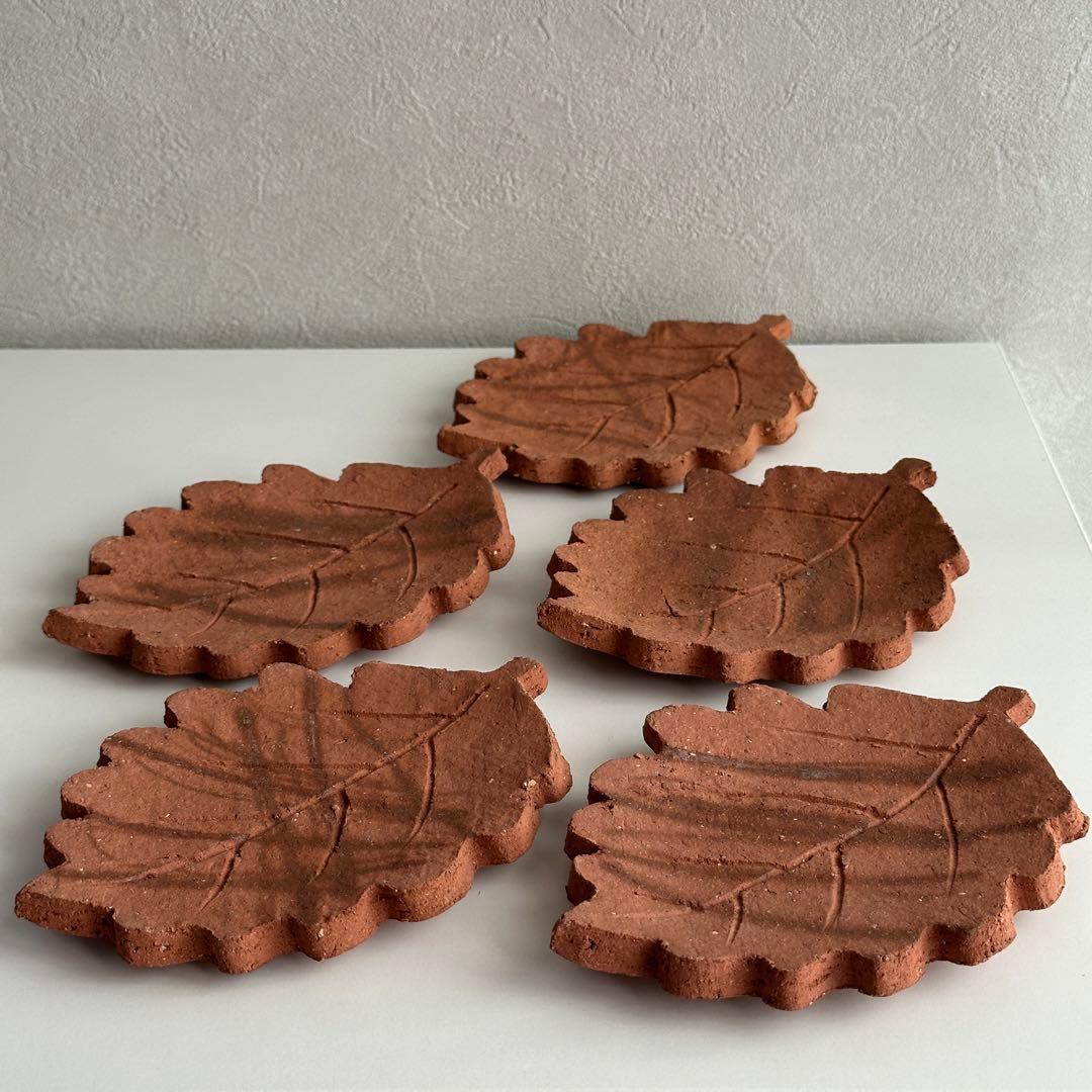 各見政峯 備前 皿 緋襷 葉皿 5枚 共箱