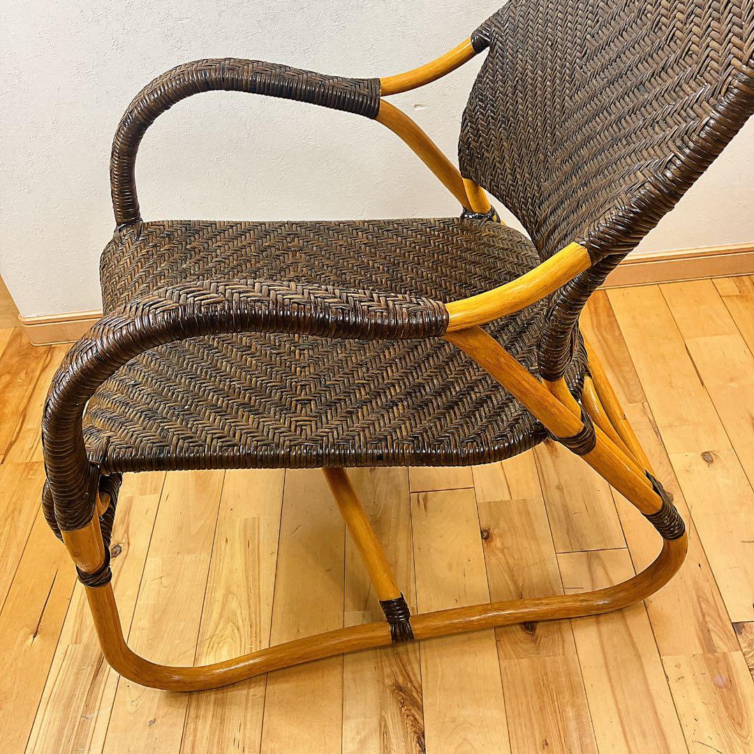 美品　サンフラワーラタン WAHOO 手編みハイバックチェア　座面高37cm 藤