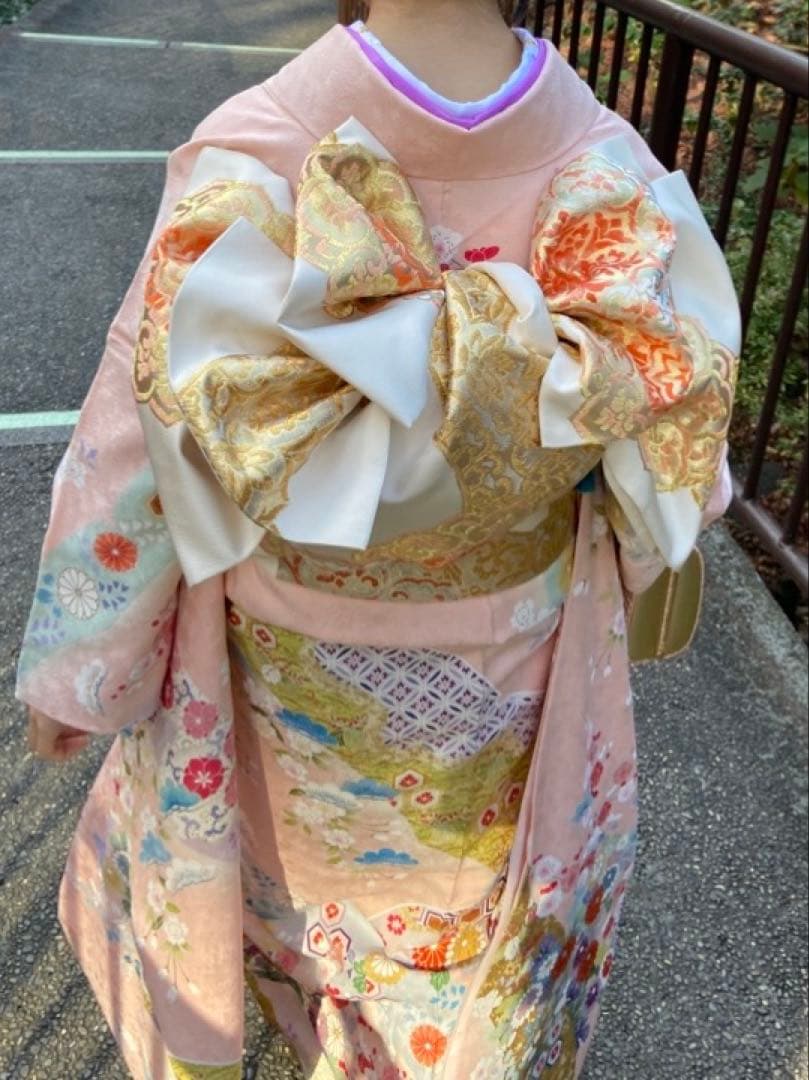 振袖セット　京友禅　金彩加工　古典柄　薄ピンク　川島織物