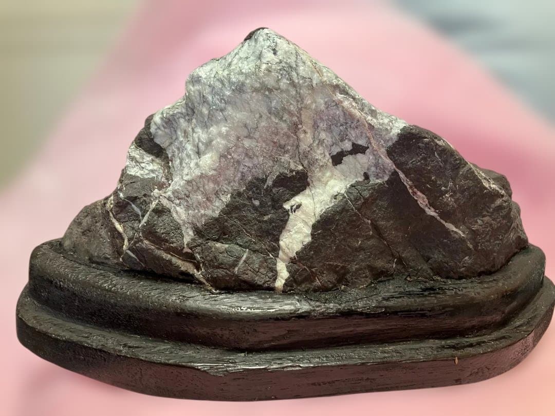 富士山 自然・鑑賞石 天然石 置物 木製台座付き【希少品】