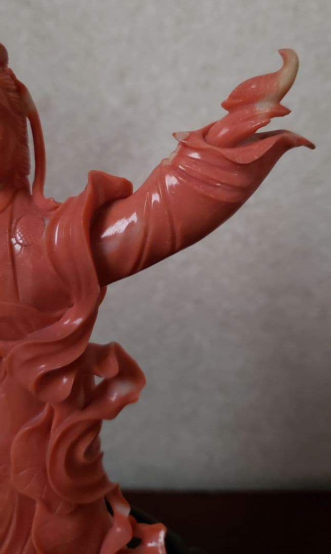 勇峰 本珊瑚 天女 置物 オブジェ 彫刻 珊瑚 宝石珊瑚 天然珊瑚 赤珊瑚