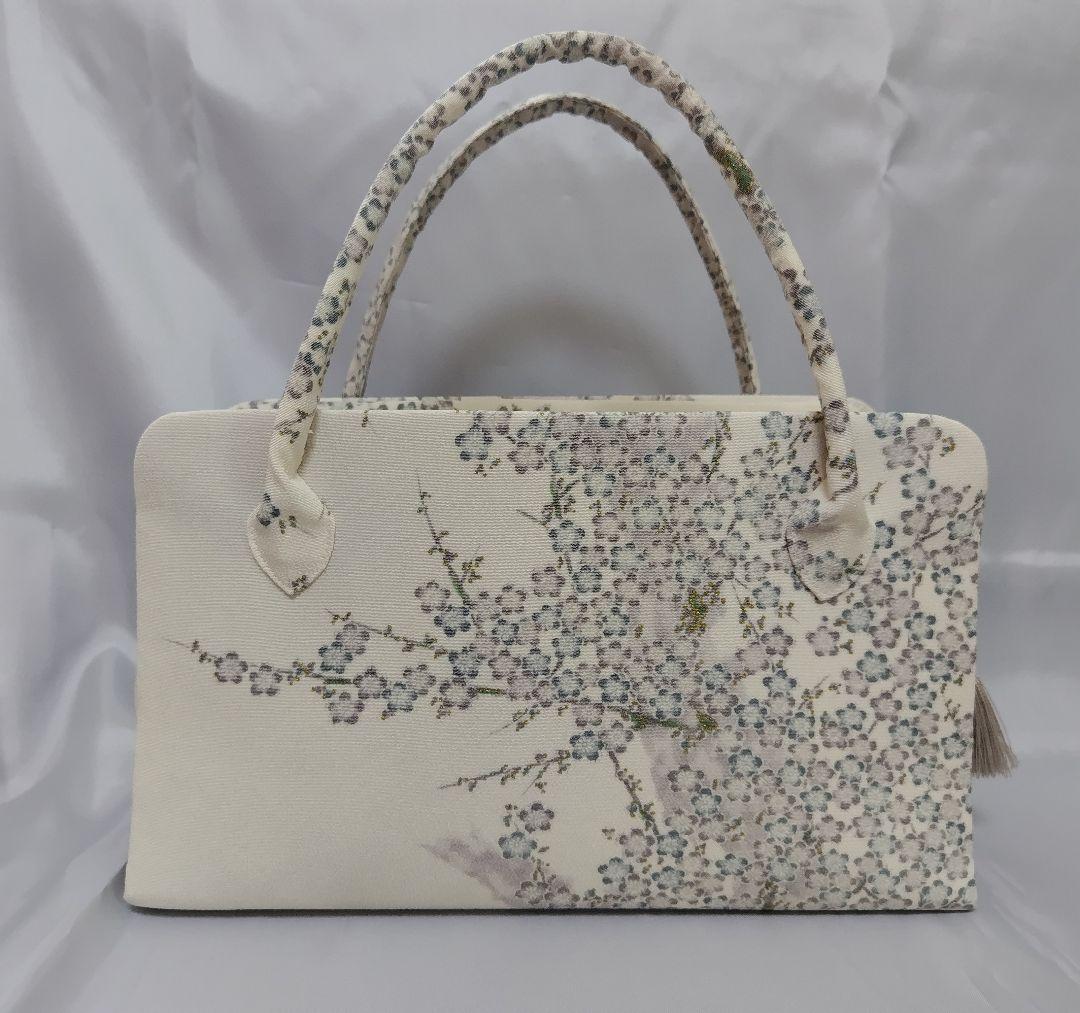 梅模様　ちりめん 利休バッグ　和装バッグ